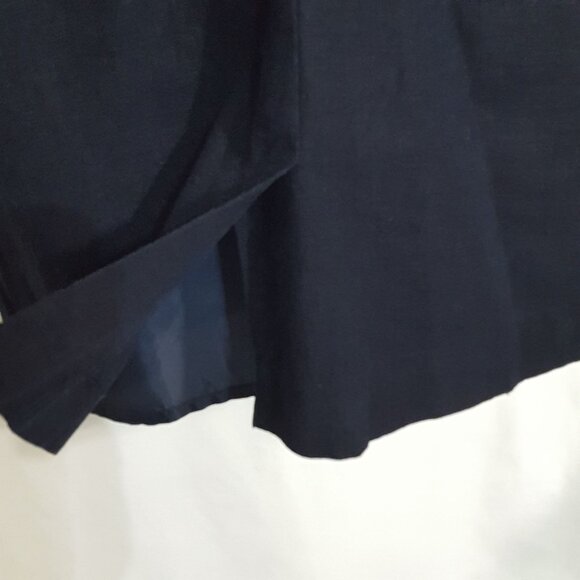 Vintage 80s Dress 8P Sheath Navy Blue White Piping Knee Lined Zip Linen Blend - Picture 8 of 8